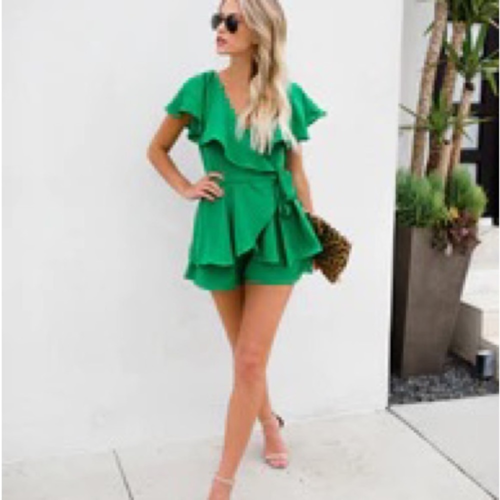 Vici Green With Envy Wrap Romper-M